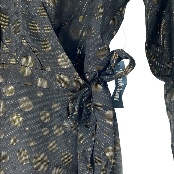 NWT Modcloth Metallic and Black Long Sleeve Wrap Dress Small - Picture 3 of 5